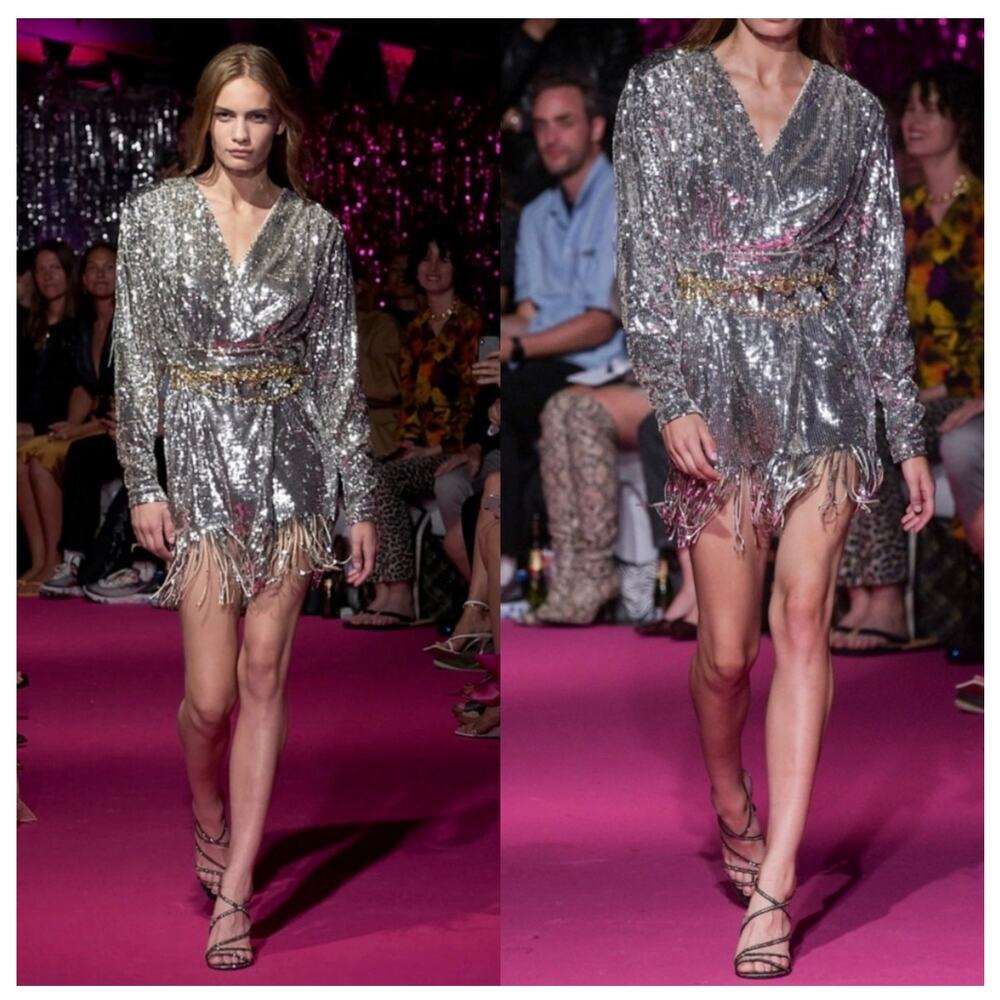 Sequin Fringe Mini Dress in Silver